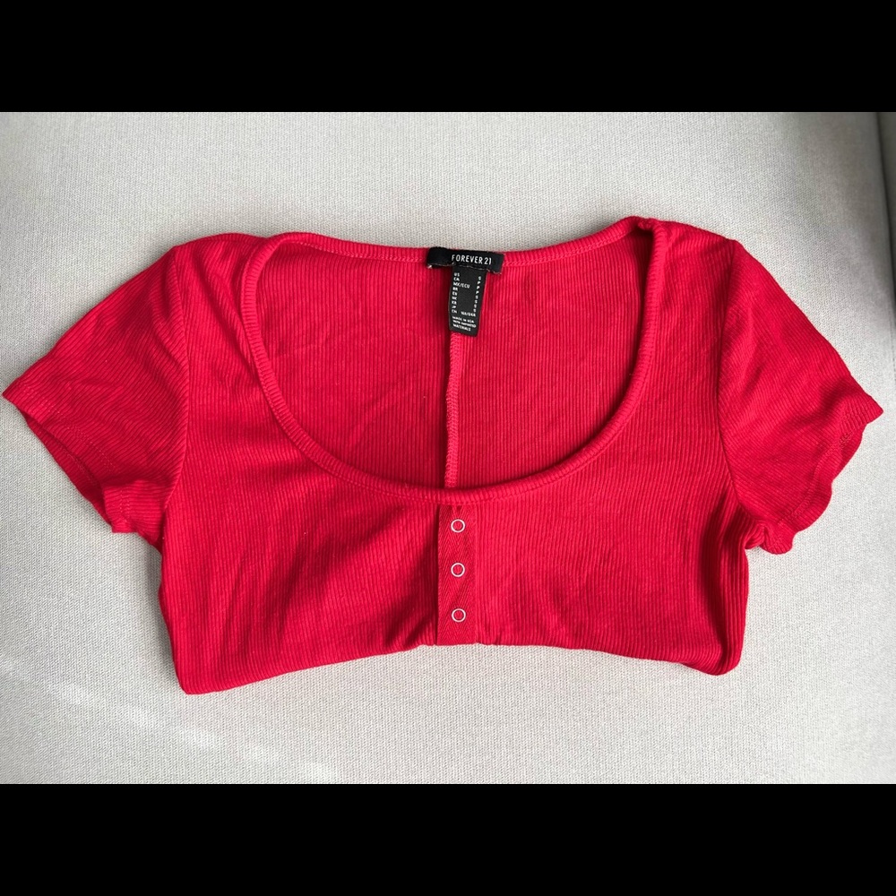 Forever 21 Red Ribbed T-Shirt Body Suit
